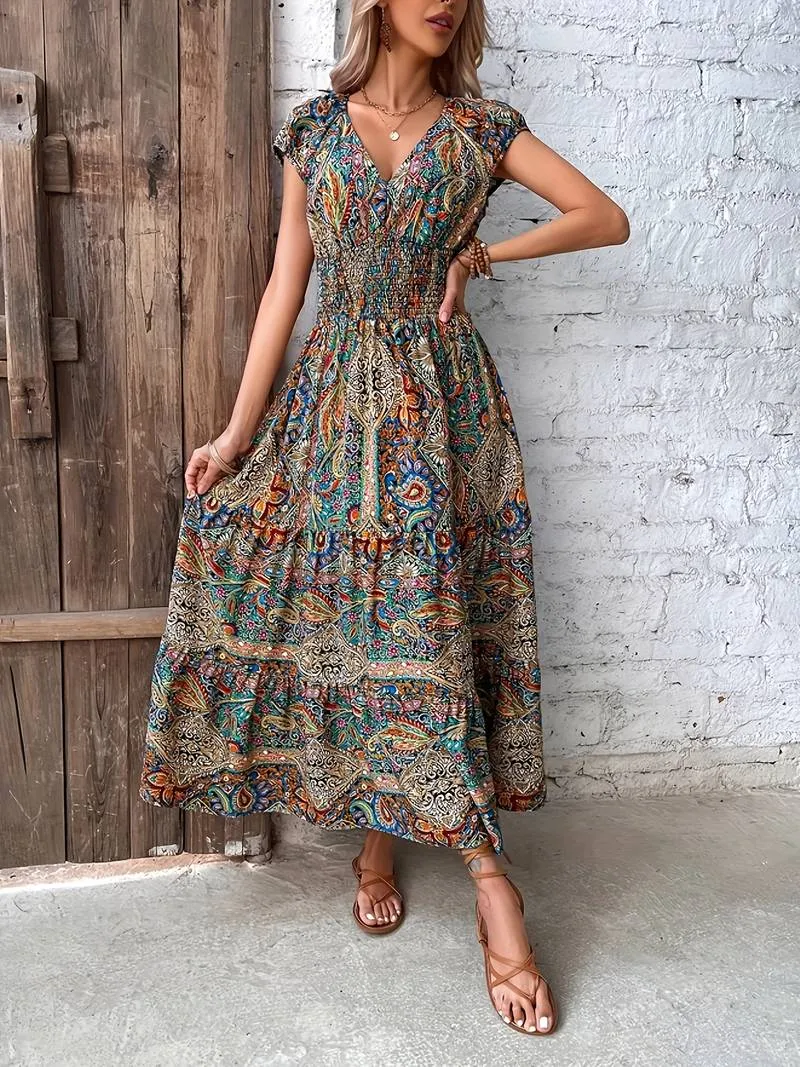 Mireya - Paisley Print V Neck Dress