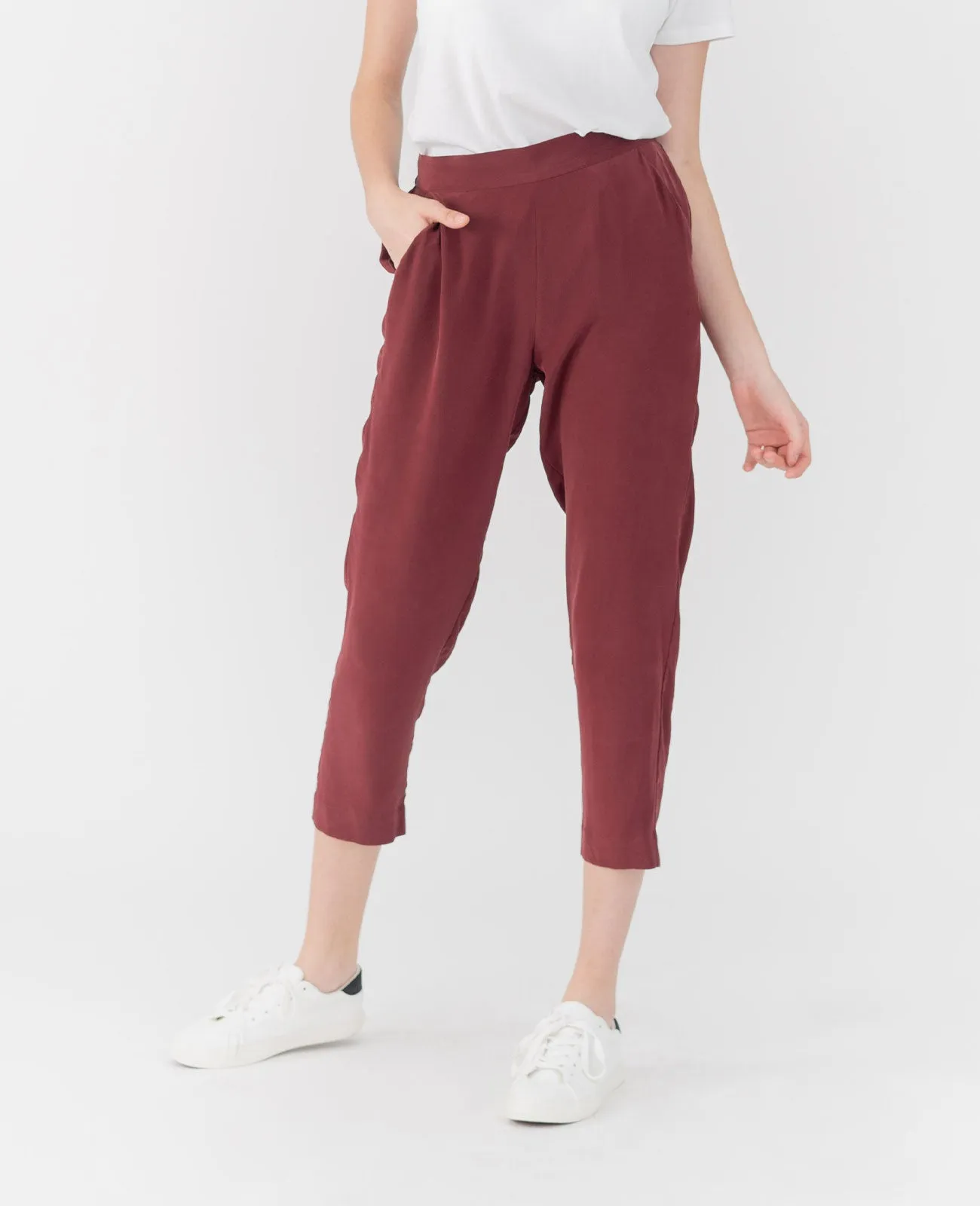 Silk Flat Front Ankle Pants